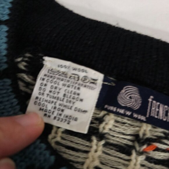 Vintage French Connection Wool Sweater M Black Multicolor Floral Pattern - Picture 6 of 7